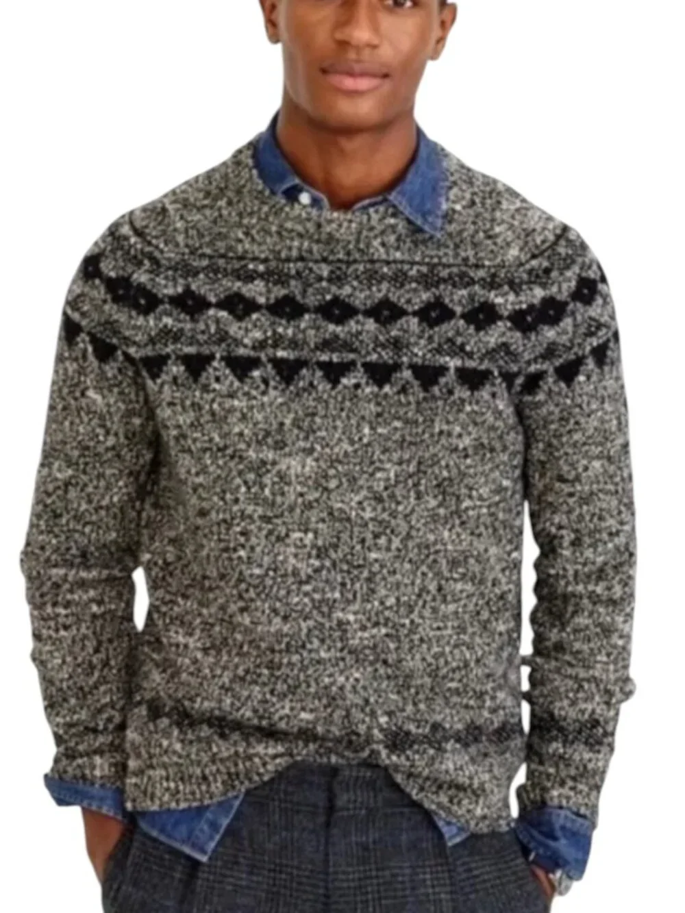 J Crew Wool Blend Crewneck Sweater Geometric Mens Gray Black M